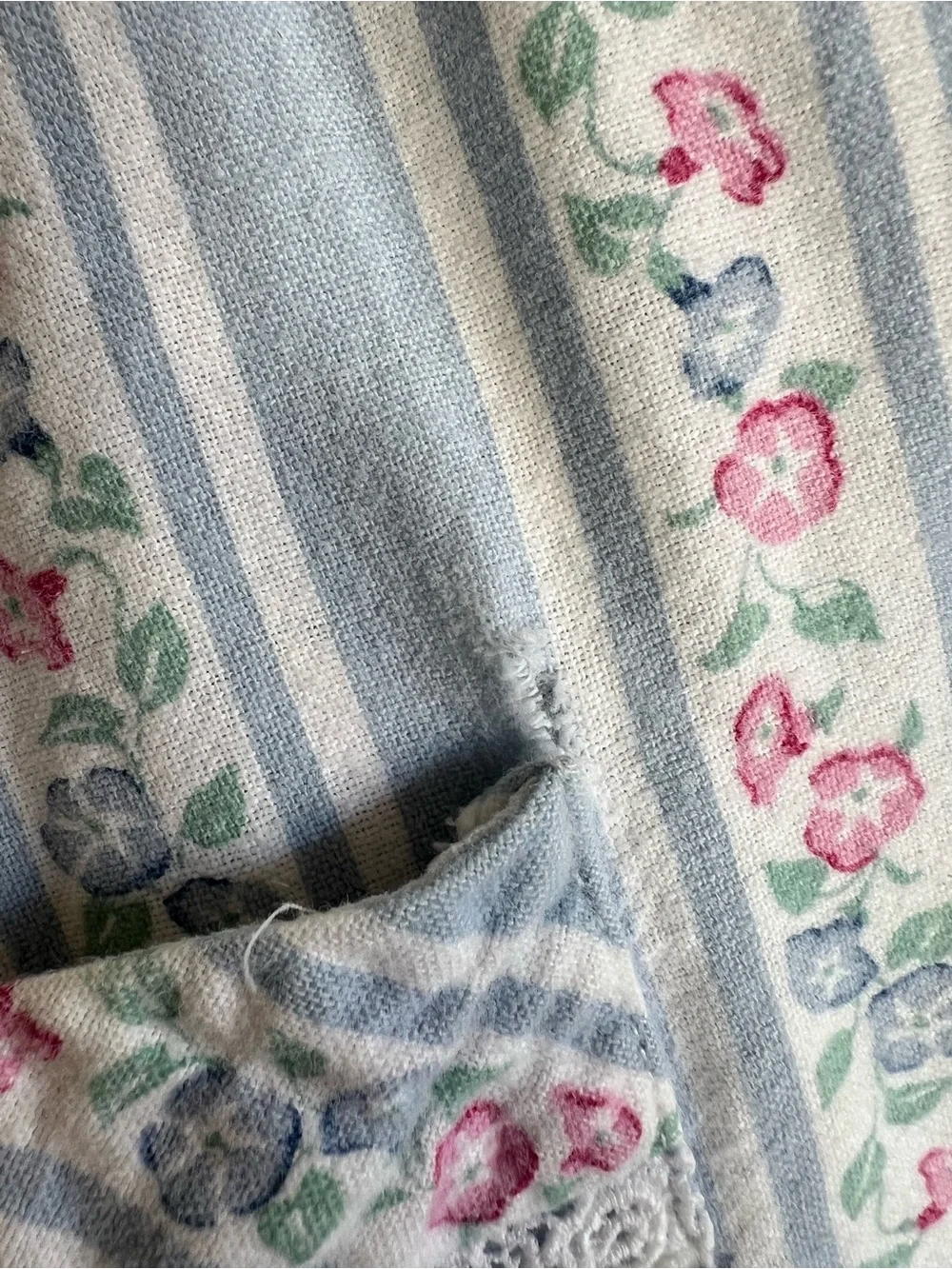 Vintage Eileen West San Francisco Cotton Striped Floral Wrap Robe Cottagecore